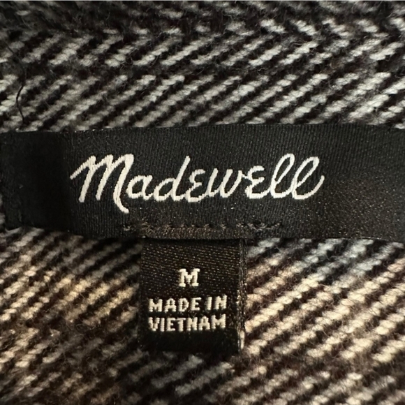 Madewell Twill Flannel Shirt Jacket Windowpane Plaid Black White Medium Shacket - Picture 9 of 10